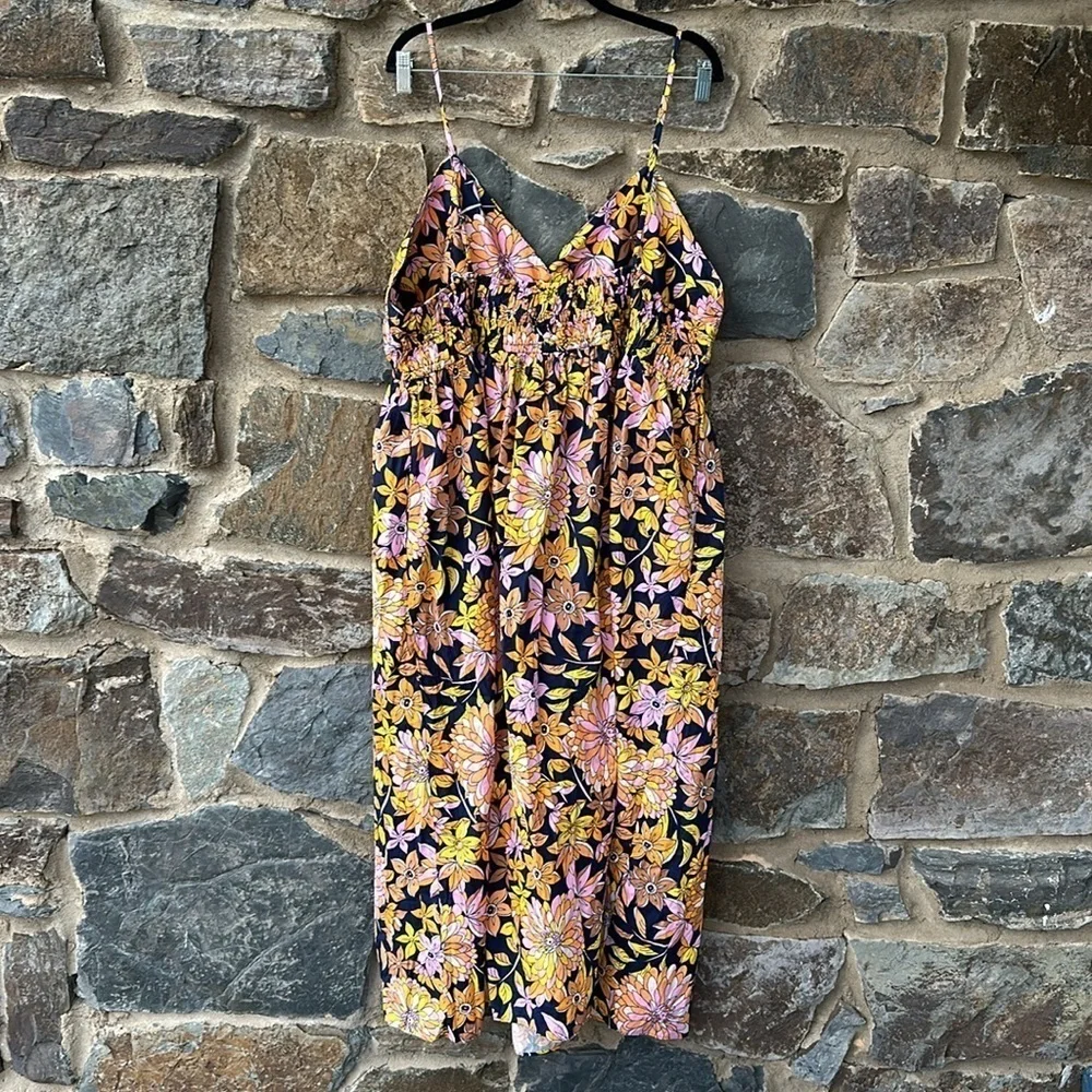 NWT JCrew V-neck smocked-waist cotton poplin dress in dusk floral size 22